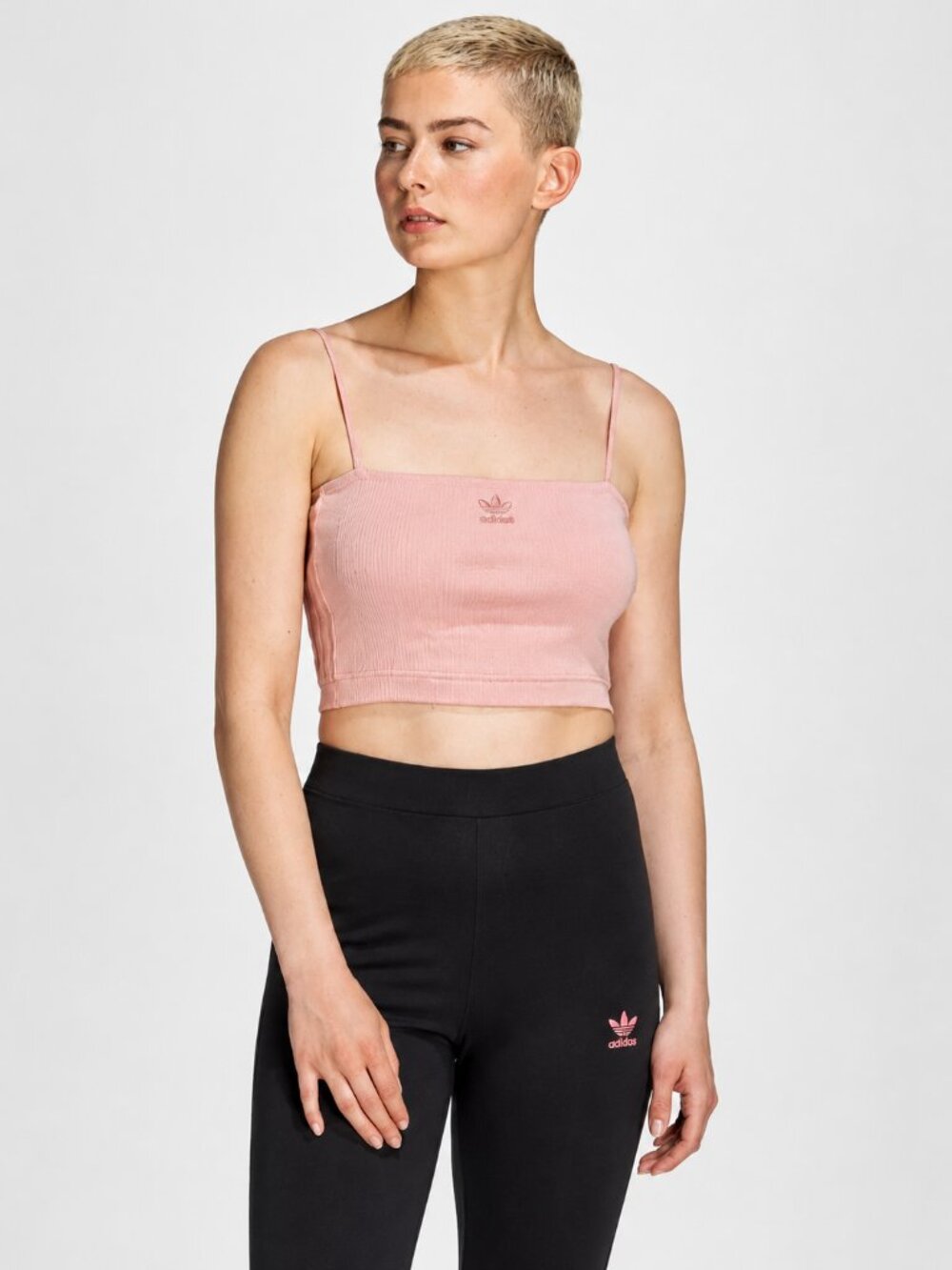 Adidas Originals Light Pink Ribbed Crop Cami - Size Small